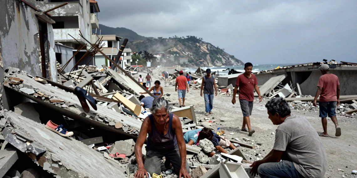 Terremotos en Venezuela: mientras EEUU despliega marines y buques de guerra, el chavismo bloquea la ayuda humanitaria 1 Civiles venezolanos escavan entre escombros de edificios derrumbados en La Guaira tras un devastador terremoto