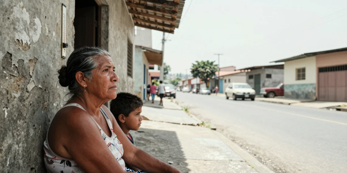 América Latina ante una emergencia de salud pública de importancia internacional: la OMM advierte que el calor extremo y los desastres climáticos ya son la nueva normalidad 1 Mujer mayor y niño buscando sombra en una calle urbana de América Latina durante una ola de calor extremo