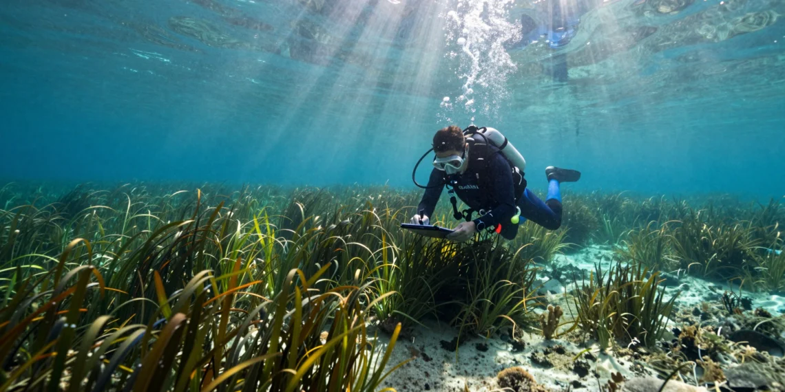 Ciencia ciudadana en España: cómo los voluntarios se convirtieron en piezas clave de la investigación científica real 1 Buceador voluntario registrando datos sobre praderas de Posidonia oceanica en el Mediterráneo español