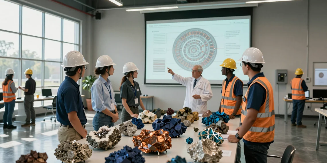 Estados Unidos invierte 100 millones de dólares para formar a los trabajadores que construirán su independencia en minerales críticos 1 Técnicos con cascos examinan muestras de litio y cobalto en centro de formación industrial financiado por EE. UU.