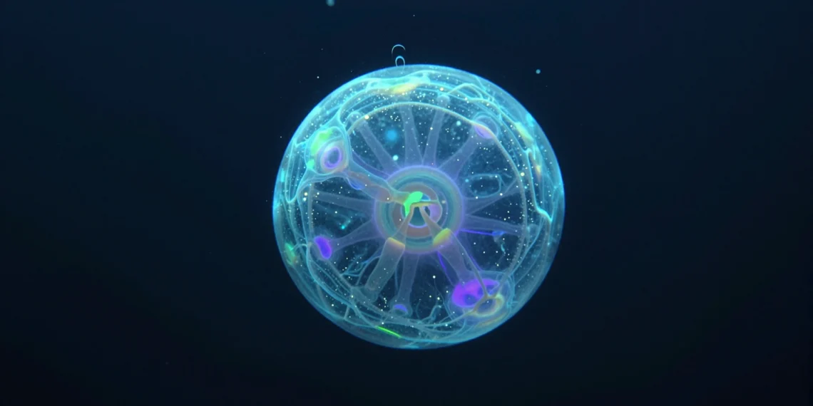Científicos revelan cuál es el animal más redondo del mundo, y vive en las profundidades del océano 1 Criatura marina bioluminiscente perfectamente esférica suspendida en las profundidades oscuras del océano