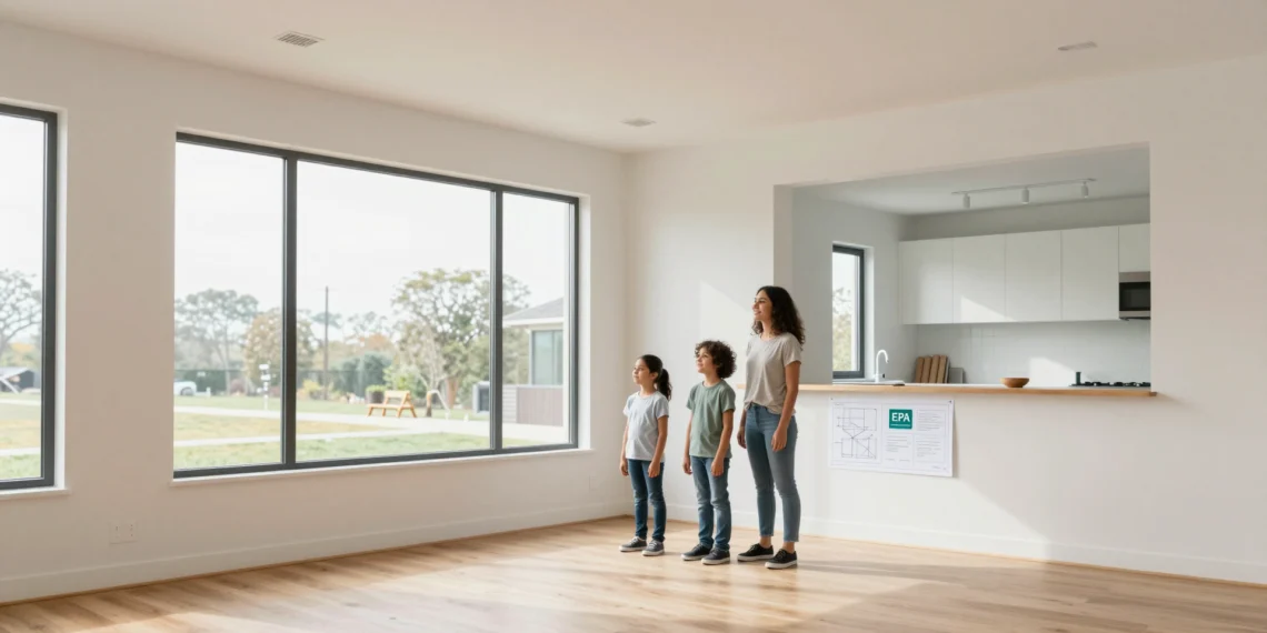 Indoor AirPlus: el programa federal que certifica viviendas con aire interior más limpio y seguro para sus habitantes 1 Familia latina en vivienda moderna certificada por Indoor AirPlus de la EPA con aire interior limpio