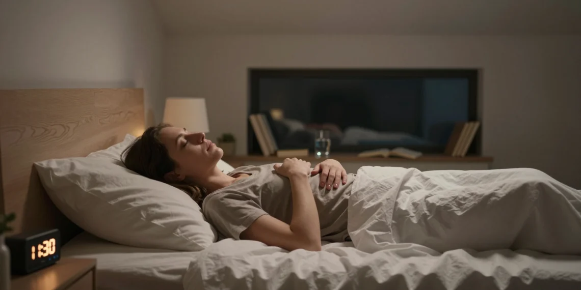 Técnicas de relajación para dormir que funcionan: lo que la ciencia del sueño lleva años recomendando 1 Persona practicando respiración diafragmática en una habitación tenuemente iluminada para conciliar el sueño