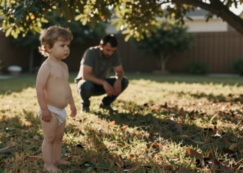Un niño de tres años sin palabras y un padre que busca un fármaco que nadie puede recetarle todavía 10 Niño de tres años en el jardín mirando al vacío mientras su padre, al fondo, le tiende los brazos con gesto de súplica