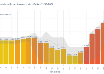Precio de la luz hoy 11 de agosto de 2026. Aprovecha las horas más baratas 6 Gráfico de precios de la luz por horas para el Martes 11 de Agosto de 2026