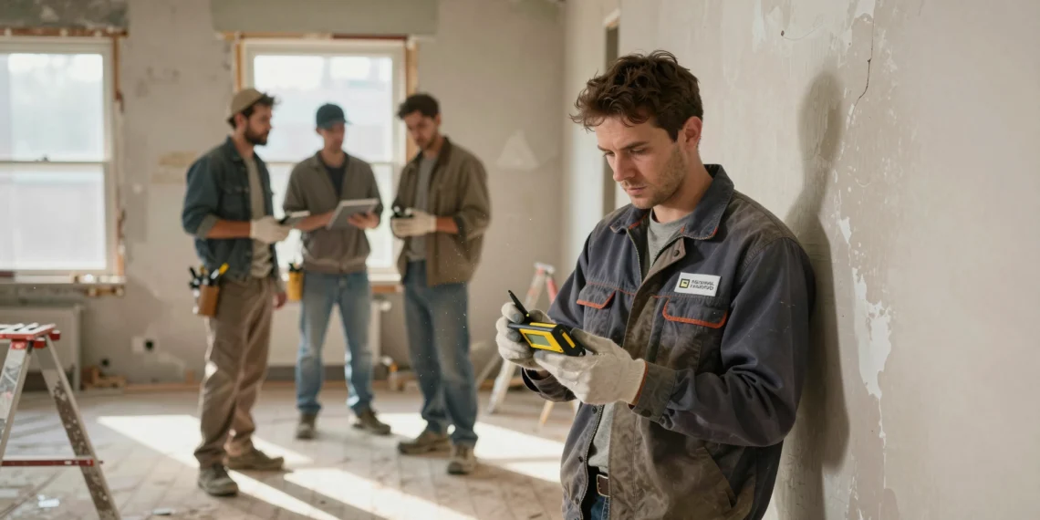 No siempre hace falta una empresa certificada para reformar una casa con pintura con plomo 1 Inspector certificado analiza pintura con plomo en pared deteriorada de vivienda antigua durante una reforma residencial