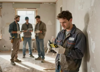 No siempre hace falta una empresa certificada para reformar una casa con pintura con plomo 8 Inspector certificado analiza pintura con plomo en pared deteriorada de vivienda antigua durante una reforma residencial