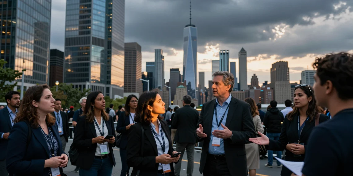 Nueva York vive una Climate Week marcada por una pregunta incómoda: ¿es la IA aliada o enemiga del clima? 1 Profesionales debaten sobre IA y clima durante la Climate Week de Nueva York con el skyline de Manhattan al fondo