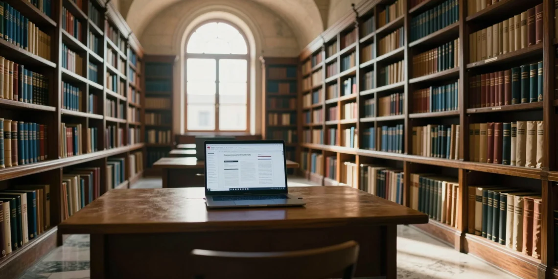 Las revistas de divulgación científica españolas que nacieron en papel y ahora lideran la conversación global en acceso abierto 1 Biblioteca universitaria española con revistas impresas y portátil con revista científica en acceso abierto