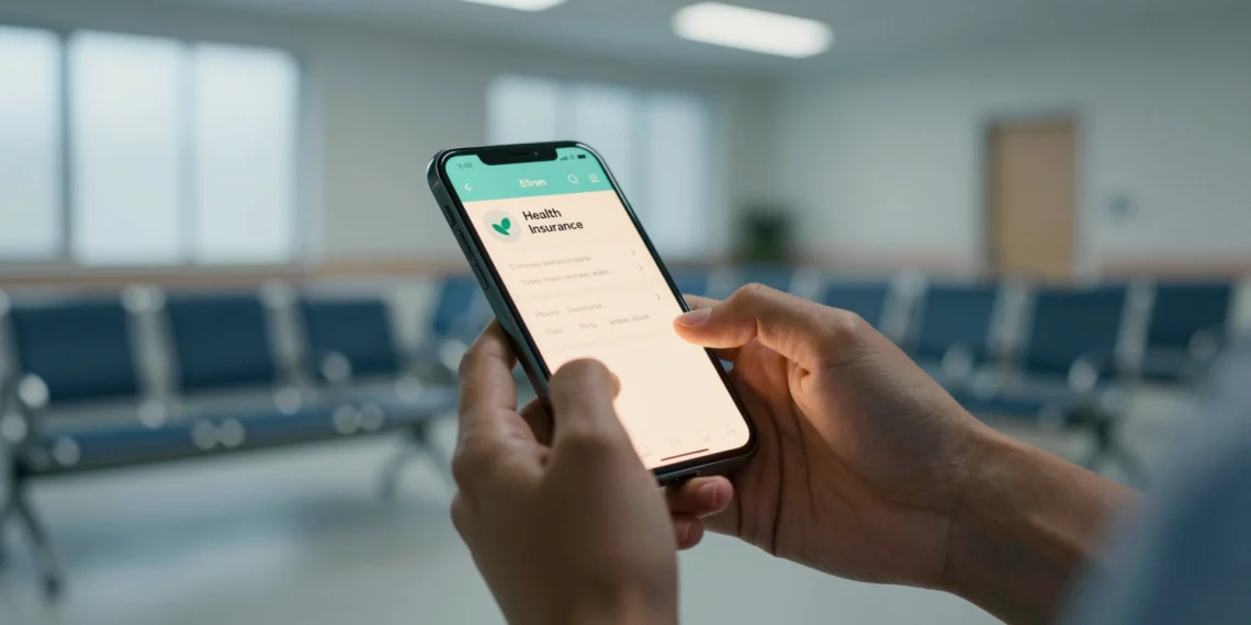 Siete millones de pacientes, una app que fallaba en silencio y la decisión que lo cambió todo antes de que fuera demasiado tarde 1 Manos sosteniendo un smartphone con app de salud en sala de espera hospitalaria, transmitiendo confianza digital en sanidad