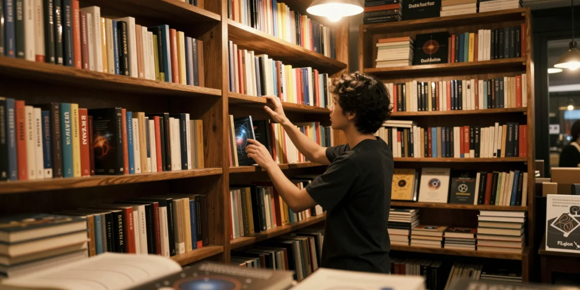 La guía definitiva para elegir un libro de física cuántica sin perderse en el intento 1 Lector en librería independiente eligiendo libros de física cuántica entre estantes de madera llenos de volúmenes científicos
