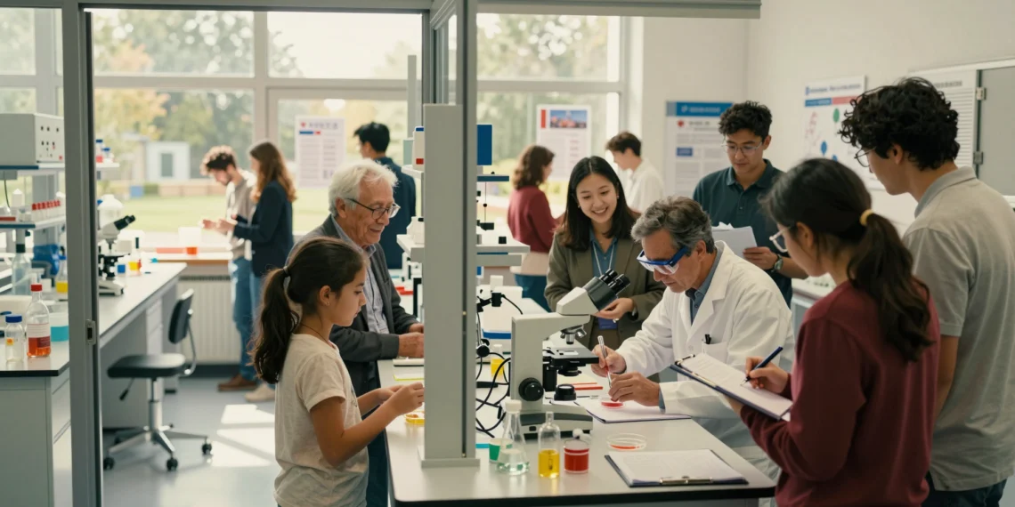 La ciencia española abre sus laboratorios al público y convierte a los ciudadanos en investigadores 1 Ciudadanos de todas las edades observan placas de Petri con un científico del CSIC en un laboratorio abierto al público, llen