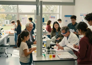 La ciencia española abre sus laboratorios al público y convierte a los ciudadanos en investigadores 3 Ciudadanos de todas las edades observan placas de Petri con un científico del CSIC en un laboratorio abierto al público, llen
