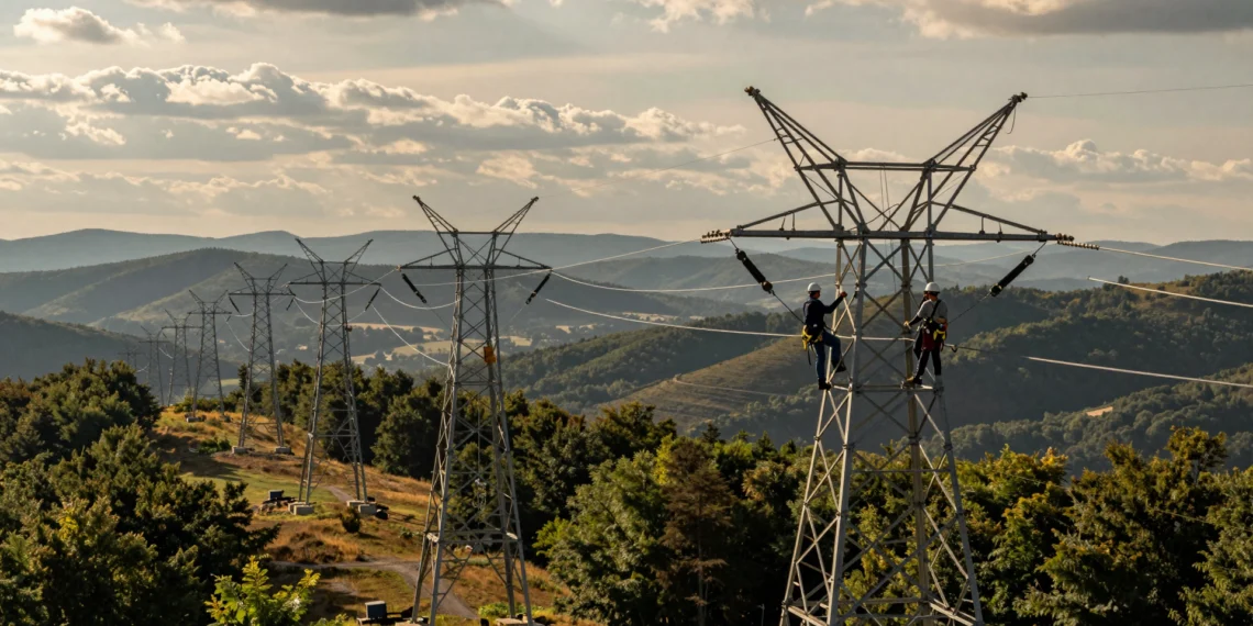 Una inyección de 50 millones para exprimir más electricidad de las torres que ya cruzan Virginia y Virginia Occidental 1 Equipo de linieros actualiza torres eléctricas en las colinas de Virginia para aumentar capacidad de transmisión