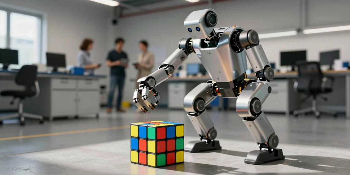 Robots que resuelven cubos de Rubik con las patas y otras señales de una destreza inesperada 1 Robot cuadrúpedo en un laboratorio de ETH Zúrich manipulando un cubo de Rubik gigante con una de sus patas