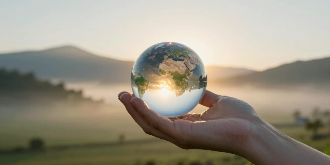El efecto invernadero no es el enemigo: por qué sin él la Tierra sería inhabitable 1 Mano sosteniendo una esfera con la Tierra, símbolo del equilibrio climático y el efecto invernadero beneficioso.