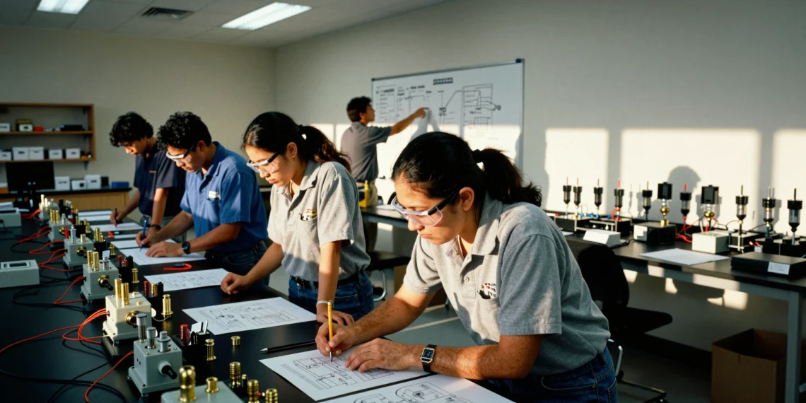 A 10-day course is turning service workers into semiconductor technicians for America's chip factories 1 Trabajadores de servicios en un curso de 10 días aprenden a ser técnicos de semiconductores en un laboratorio de un colegio社区