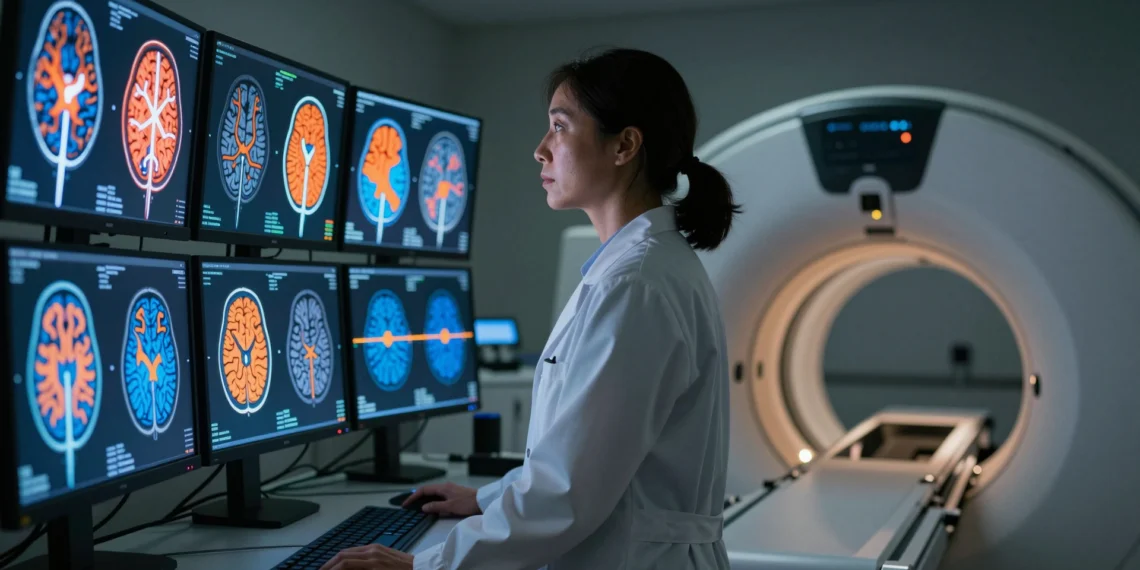 Ver el pensamiento en directo: así se observa un cerebro mientras trabaja 1 Neurocientífica observa mapas de activación cerebral en 3D en una sala de control de resonancia magnética