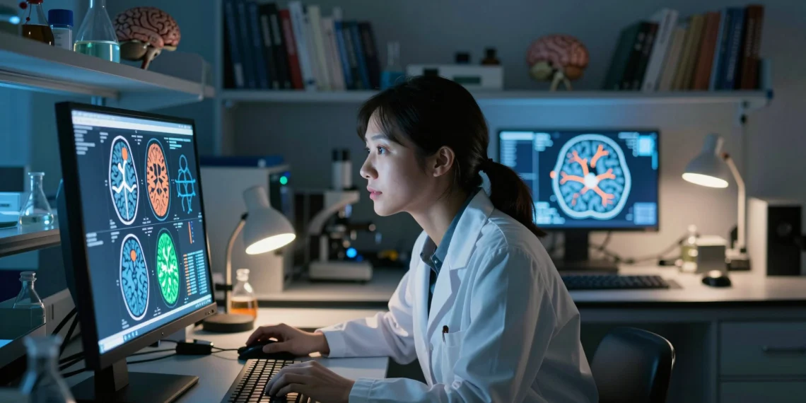 Lo que ocurre en tu cerebro cuando sientes miedo, aprendes algo nuevo o decides comprar 1 Científica en laboratorio de neurociencia analizando escáneres cerebrales en un monitor con imágenes de resonancia magnética