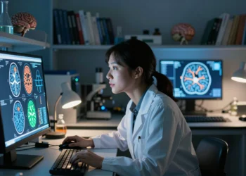Lo que ocurre en tu cerebro cuando sientes miedo, aprendes algo nuevo o decides comprar 4 Científica en laboratorio de neurociencia analizando escáneres cerebrales en un monitor con imágenes de resonancia magnética