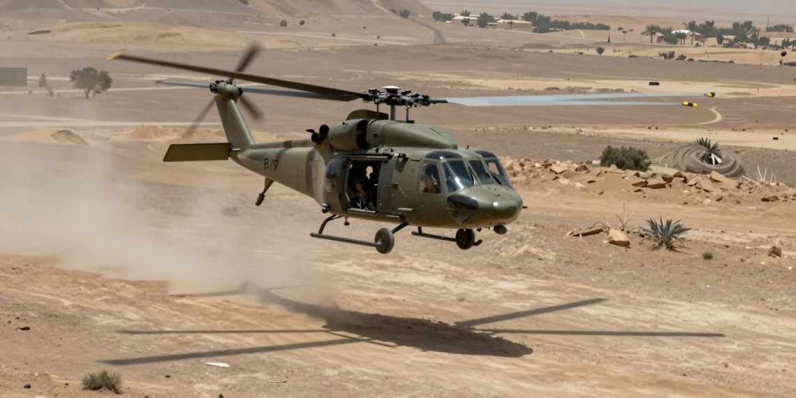 La carrera militar para fabricar sangre en polvo que sobreviva en una mochila 1 Helicóptero de evacuación médica del Ejército de EE.UU. sobrevolando a baja altura un paisaje polvoriento al norte de Bagdad,